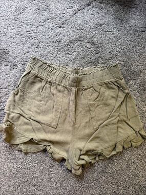 Pink Lily Olive Green High-Waist Ruffle Hem Shorts